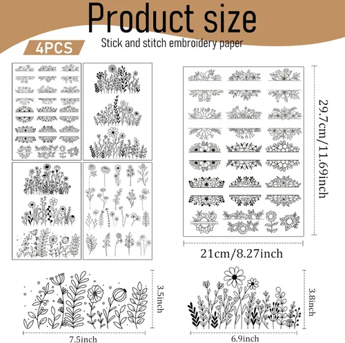 Miniatura 2 de Estabilizador de bordado floral soluble en agua - 4 hojas de papel de bordado pegar y coser que se lava, 40 piezas de papel de transferencia