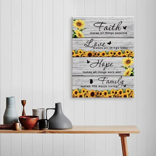 Miniatura 4 de Arte de Pared Moderno Rústico Faith Hope Family Girasol Marco Lienzo, Pintura en Lienzo de Arte de Pared Motivacional para Decoración del Hogar