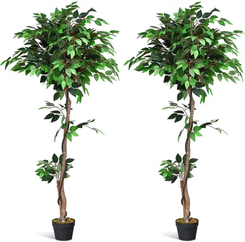 Miniatura 12 de Juego de 2 árboles de bambú artificiales de 5 pies, plantas de vegetación falsas en macetas para interiores y exteriores, hermoso árbol de imitación