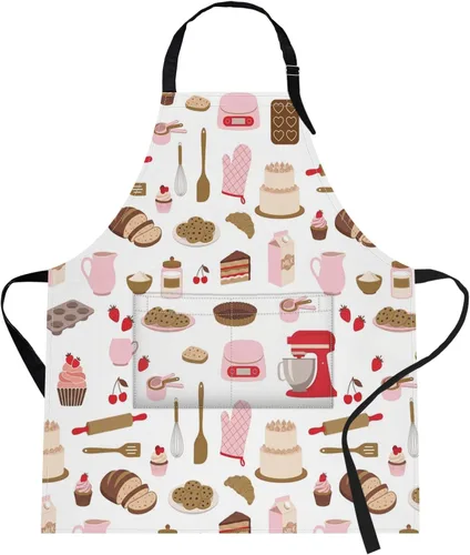 Miniatura 34 de Britimes Delantal de cocina para el hogar, cocina, horneado, jardinería, para mujeres y hombres, con bolsillos, beige, abstracto, textura