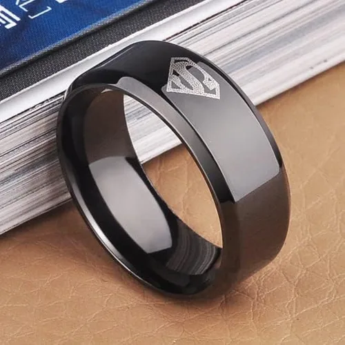 Miniatura 5 de Dilanco alianza de bodas de 8 mm, negro con borde biselado de tungsteno, Carbide, para hombres, cómodo ajuste con "Superman".