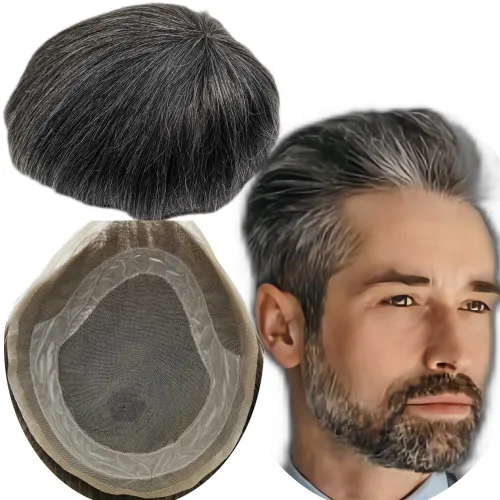 Miniatura 4 de Tupé para hombres y hombres, piezas de cabello para hombre, sistema de reemplazo de cabello humano tipo tupé Hollywood 100% europeo con prótesis