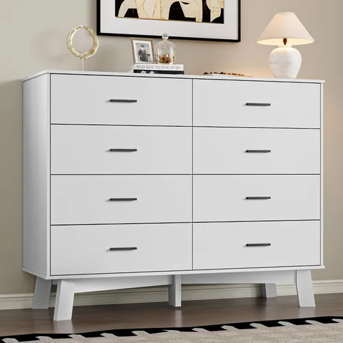 Miniatura 18 de BORNOON Cómoda para dormitorio con 6 cajones, cajonera moderna de 47.2" con manijas de metal, base en forma de X y pata central ajustable