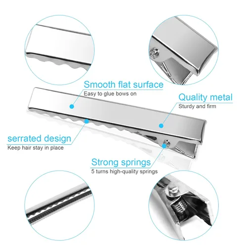Miniatura 4 de Pinzas para el pelo de cocodrilo, 210 pinzas de metal de una sola punta para lazos y manualidades – Pinzas planas plateadas a granel para hacer
