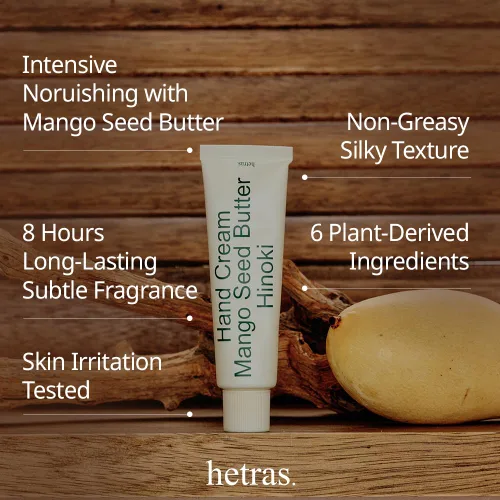 Miniatura 2 de hetras. Crema de manos con perfume Hinoki - Aroma fresco de ciprés Hidratante de manos coreano sutil perfumado con semilla de mango y manteca