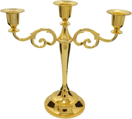 Miniatura 9 de Candelabro de 3 brazos de metal – Portavelas para candelabros para eventos formales, bodas, iglesia, decoración festiva, Halloween – Soporte Cobre