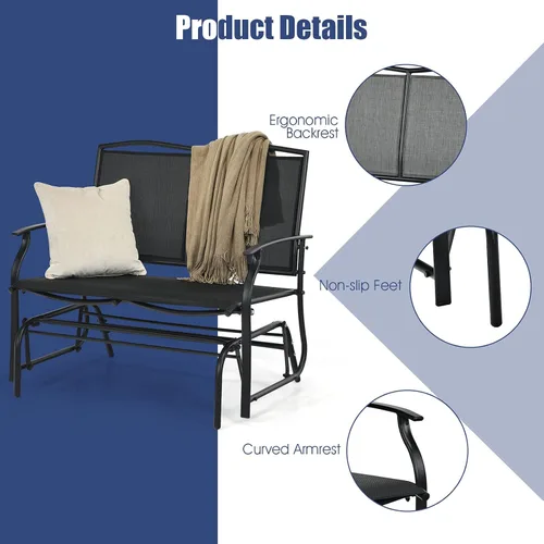 Miniatura 8 de Giantex Bancos planeadores de patio para exteriores, silla mecedora con marco de acero, capacidad de 400 libras, balancín de columpio para patio