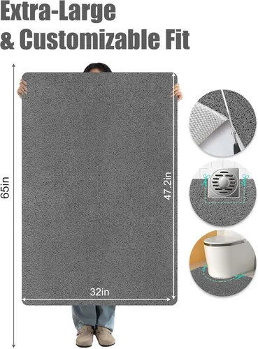 Miniatura 2 de Yonala - Tapete de ducha extra grande, 31.5 x 47.2 pulgadas, tapete de ducha antideslizante para interior de ducha/baño, tapete de ducha de PVC Gris