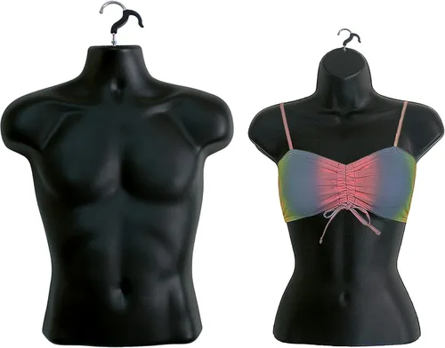 Maniquí negro para hombre y mujer, cuerpo de espalda hueca, apilable, con ganchos para colgar, para exhibición de camisetas, encimera, espectáculos