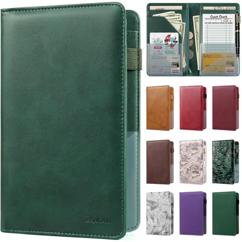 Miniatura 31 de Libreta de mesera para camarera, organizador de cuero con bolsillo con cremallera, folleto para personal de restaurante, soporte para cheques de Café