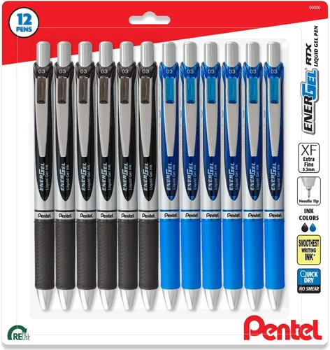 Miniatura 9 de Pentel Energel Rtx - Bolígrafo retráctil de punta de aguja de 0.012 in, 3 negros y 3 azules, paquete de 6
