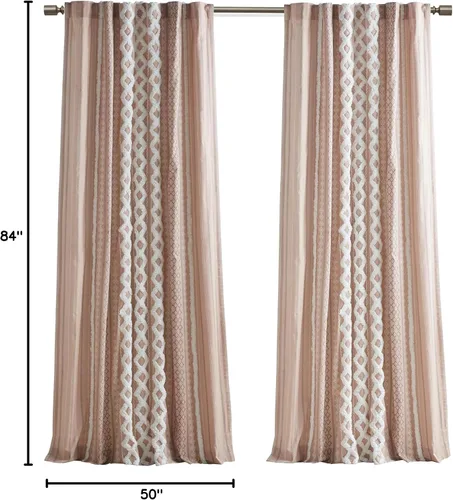 Miniatura 10 de INK+IVY Cortinas Boho para Dormitorio PANEL ÚNICO Cortinas de Ventana para Sala de Estar, 100% Algodón con Rayas de Chenilla Copetuda Estilo Granja