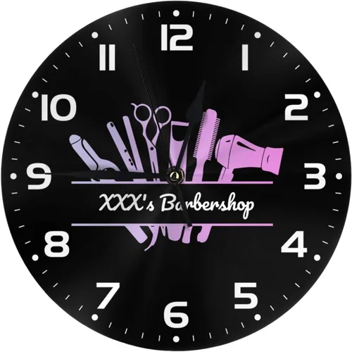 Miniatura 23 de Reloj de pared personalizado para peluquería, añade tu texto, reloj de peluquería personalizado para salón de belleza, decoración de reloj de pared