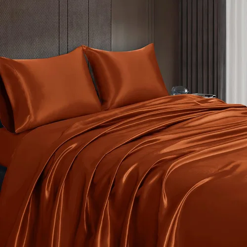 Miniatura 4 de Homiest Juego de 4 piezas de sábanas de satén, juego de ropa de cama de satén sedoso de lujo con bolsillo profundo, 1 sábana ajustable + 1 sábana