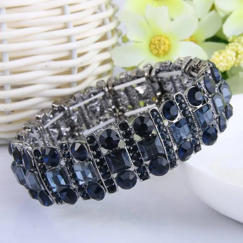 Miniatura 3 de EVER FAITH Pulsera elástica de cristal austriaco Art Deco de tres capas para novia
