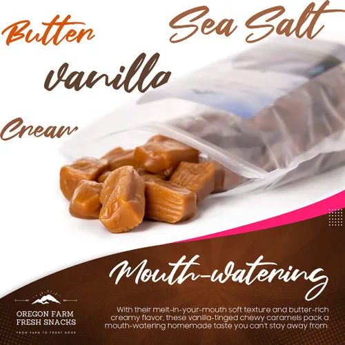Miniatura 5 de Oregon Farm Fresh Snacks Caramelo gourmet salado – Caramelo de caramelo hecho en Oregon con sal marina y vainilla – Caramelos masticables deliciosos