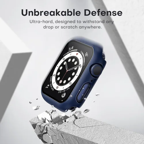 Miniatura 2 de TAURI - Juego de 2 carcasas rígidas para Apple Watch SE Series 6, 5, 4, 1.732 in (44mm), protector de pantalla integrado de cristal templado 9H, Azul