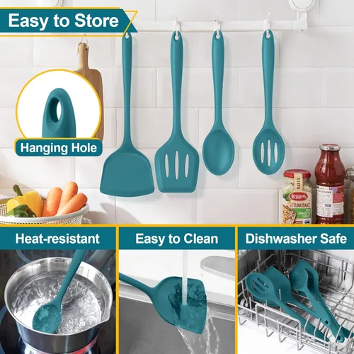 Miniatura 7 de P&P CHEF Juego de utensilios de cocina, 4 piezas de utensilios de cocina de silicona antiadherentes, espátula sólida ranurada resistente al calor