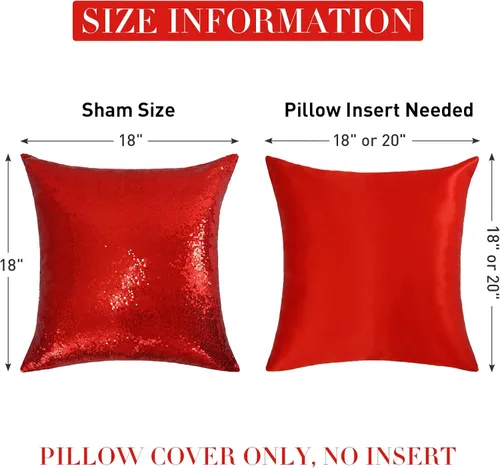 Miniatura 4 de SquarePie Juego de 4 fundas de almohada de lentejuelas de 18 x 18 pulgadas, fundas decorativas de color rojo con purpurina para bodas, fiestas