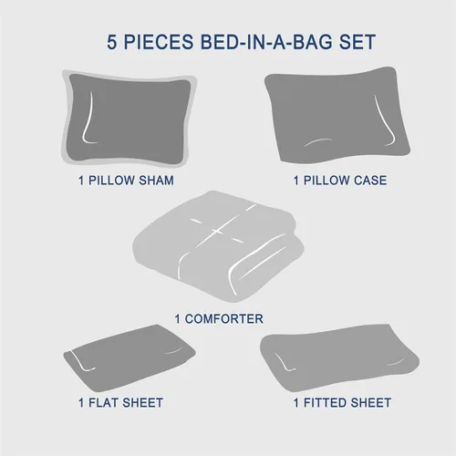 Miniatura 7 de Anluoer - Juego de cama individual con edredón de 5 piezas, rosa en una bolsa con sábanas, juego de ropa de cama de todos los días con volantes
