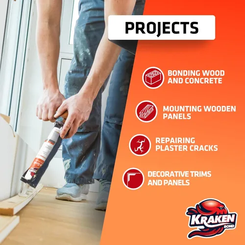 Miniatura 2 de Kraken Bond Adhesivo de construcción blanco resistente (1 x 10.1 onzas líquidas) Adhesivo para azulejos de curado rápido para proyectos