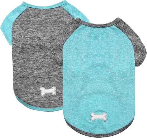 Miniatura 9 de KYEESE Paquete de 2 camisetas para perro con mangas, camisetas ligeras de protección solar para perros pequeños, transpirables para mascotas, ropa