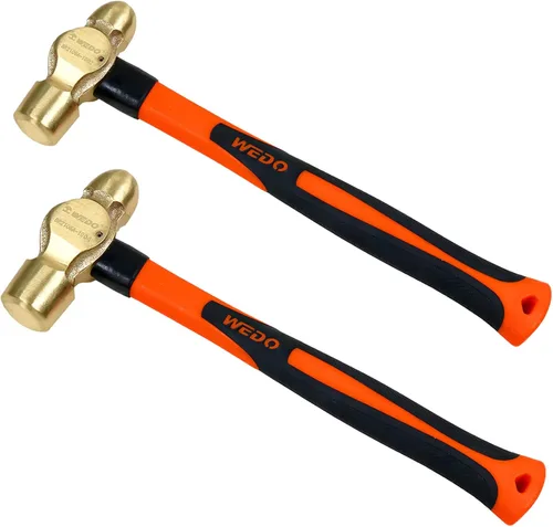 WEDO Juego de 2 martillos de bola de pein de latón, 8 oz+12 oz (1/2 lb+3/4 lb), juego de martillos de bola de pein de latón con mango de fibra de