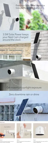 Miniatura 7 de Wasserstein Panel solar de alta calidad, cargador de panel solar para Google Nest Cam exterior o interior, batería - 3.5 W de energía solar - Hecho