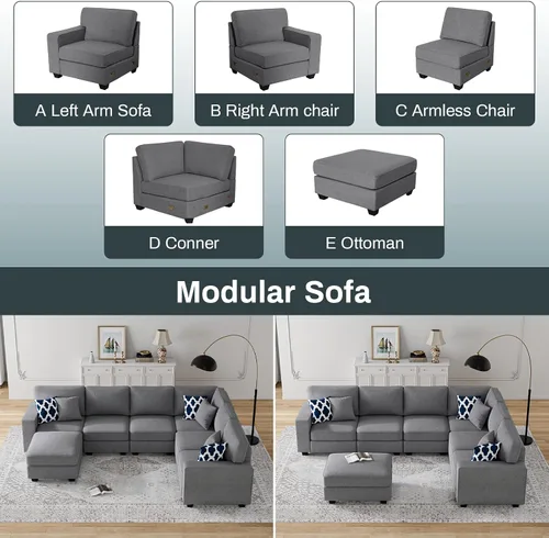 Miniatura 6 de Legend Vansen - Sofá modular seccional en forma de U con otomano, moderno, reversible, de esquina, para sala de estar