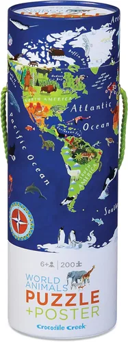 Rompecabezas de 200 piezas del mapa del mundo y cartel a juego de Crocodile Creek.