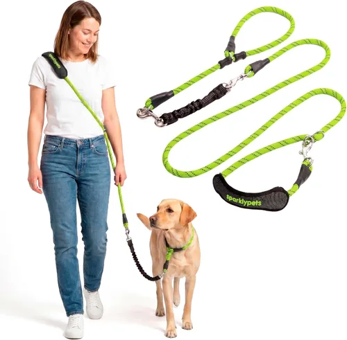 Miniatura 10 de Correa doble premium para dos perros, absorción de golpes, antitirón, doble correa para razas medianas y grandes con accesorio de correa doble