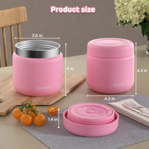 Miniatura 7 de JSCARES Frascos de Comida Aislados para Niños de 12oz para Comida Caliente, Frasco Térmico de Comida de Sopa de Boca Ancha Contenedor Térmico de Rosa