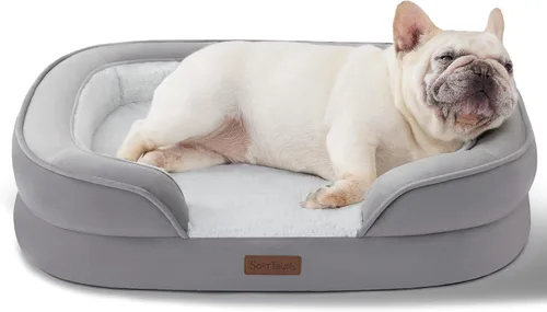 Miniatura 11 de Soft Touch - Cama ortopédica XL para perros grandes con parte superior de pelo sintético, sofá para mascotas impermeable con funda extraíble y Gris