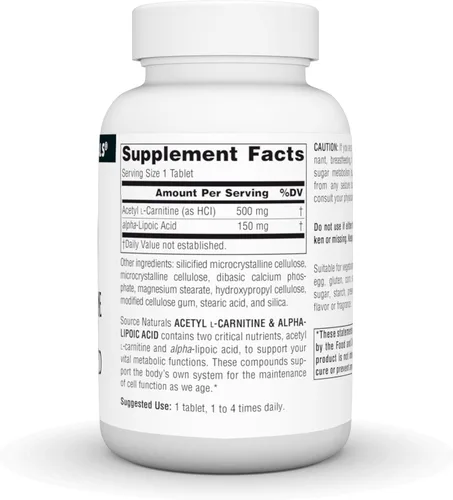 Miniatura 2 de Source Naturals Acetil L-carnitina y ácido alfa-lipoico 650mg - 60 Tabletas