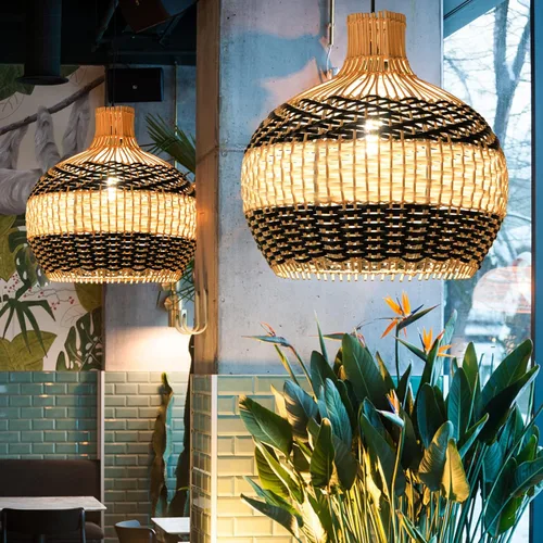 Arturesthome Lámpara colgante de ratán para isla de cocina, candelabro de mimbre, pantalla de techo colgante tejida a mano para sala de estar y