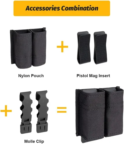 Miniatura 4 de IDOGEAR - Bolsa para pistola Mag doble Molle de 0.354 in con gancho de liberación rápida, inserción táctica, accesorios para cinturón Negro