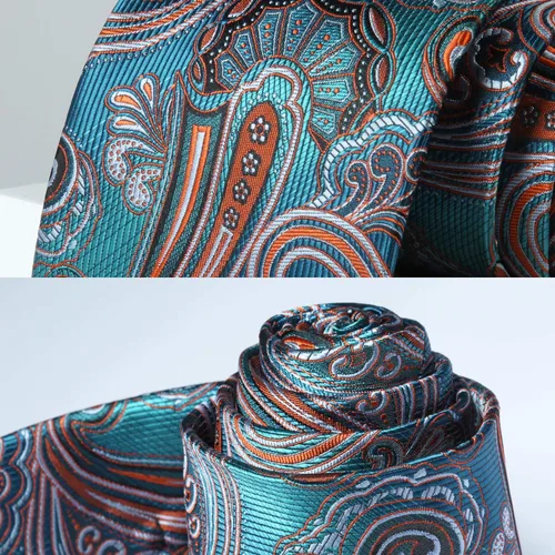 Miniatura 258 de HISDERN Corbatas para hombre, corbata de cachemira y bolsillo cuadrado tejido clásico floral para hombre, corbata de fiesta de boda