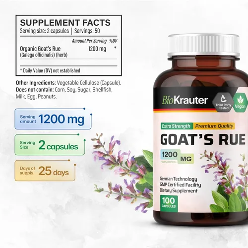 Miniatura 3 de BIO KRAUTER® Goats Rue for Breastfeeding - Suplemento de lactancia vegano puro - Goat's Rue 100 cápsulas 1200 mg por porción - Suplementos naturales