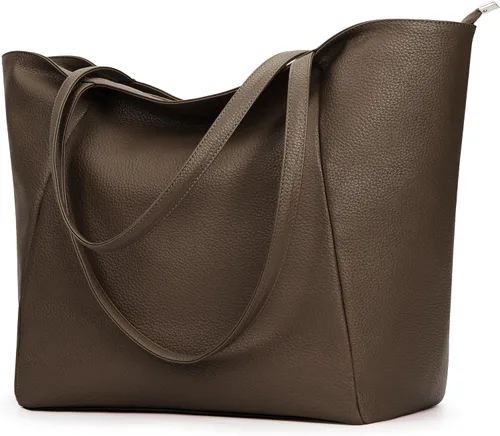 Miniatura 18 de KALIDI Bolso Tote Grande de Cuero Vegano para Mujer, Bolso de Hombro, Casual, con Cremallera, para Trabajo, Fin de Semana, Estilo Hobo, 23L