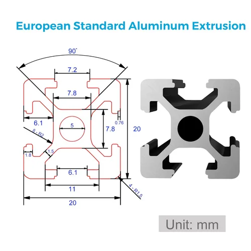Miniatura 2 de 10 piezas de 48 pulgadas (1220mm) de perfil de extrusión de aluminio 2020 con ranura en T para impresora 3D y CNC DIY, guía lineal de aluminio