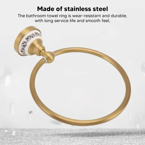 Miniatura 3 de Bath Towel Ring, Antique Brass Finish Wall Mounted Hand Towel Holder with Blue and White Porcelain Decal Hardware for Bathroom Kitchen