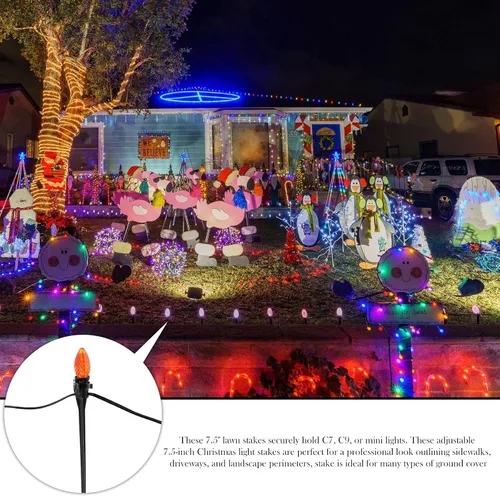 Miniatura 4 de Jetec 120 estacas de luz de Navidad universales para patio, césped, vacaciones, 7.5 pulgadas, estacas de tierra para cadena de luces C7 C9, soportes