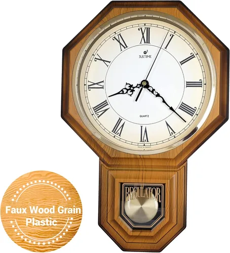 Miniatura 16 de JUSTIME Reloj de pared clásico vintage tradicional de estilo Schoolhouse, con péndulo y melodía Westminter cada hora, relojes de pared con melodía
