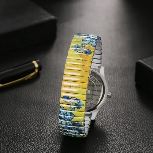 Miniatura 3 de Lancardo Reloj de banda elástica bohemia: cuarzo grande y fácil de leer con esfera de números árabes correa de pintura de iris para hombres