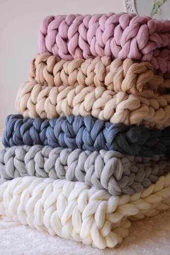 Miniatura 7 de Manta de punto grueso de 50 x 60 pulgadas, manta gigante tejida a mano con hilo 100% de lana merina, hecha a mano para cama, sofá, manta bohemia