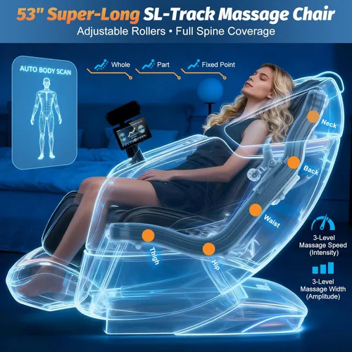 Miniatura 5 de Silla de masaje de cuerpo completo, sillas reclinables de masaje Shiatsu de gravedad cero SL-Track 2026 con voz AI, control remoto con luz LED