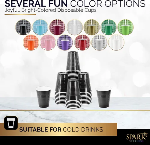 Miniatura 2 de Amcrate Vasos desechables, vasos de plástico negros de 18 onzas, fuertes y resistentes para bodas, Navidad, Halloween, paquete de 50