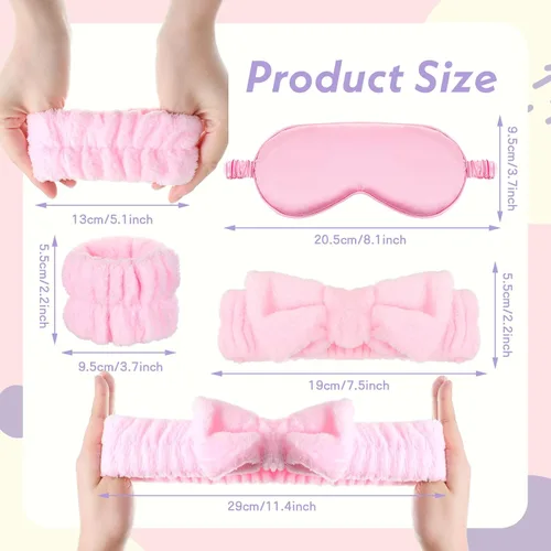 Miniatura 2 de Xtinmee 48 piezas de diademas de spa para fiestas de pijamas, suministros de fiesta de pijamas, máscara de ojos rosa para niñas y mujeres cumpleaños
