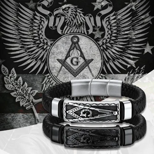 Miniatura 3 de Bestyle Pulseras vikingas trenzadas de cuero genuino para hombres y niños, pulseras vintage de martillo de Thorcalaveramasónico masón con cierre,