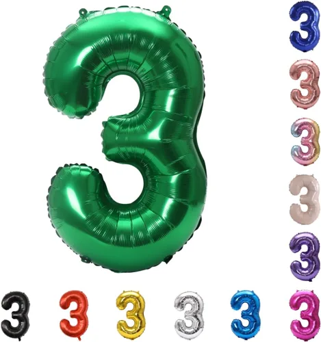 Miniatura 92 de YPSelected Globo grande de 32 pulgadas de helio con números 0-9 de papel de aluminio azul para cumpleaños, bodas y fiestas (Azul, 3)
